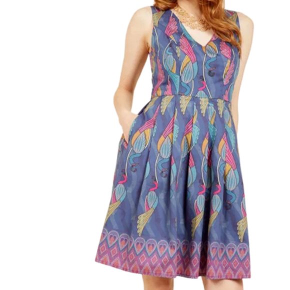 Modcloth Bijou Joys Dress Peacock Fit & Flare Retro Jewel Tones - S - Picture 1 of 11